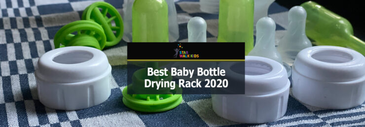 Photo of baby bottle drying on a bottle rack